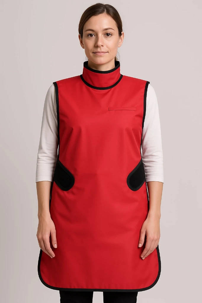X-RAY Apron Front Protection With Attached Thyroid Shield (M, Red)